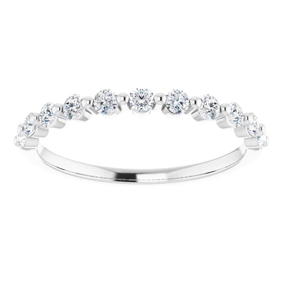 white gold diamond wedding ring with single claws and round diamonds
