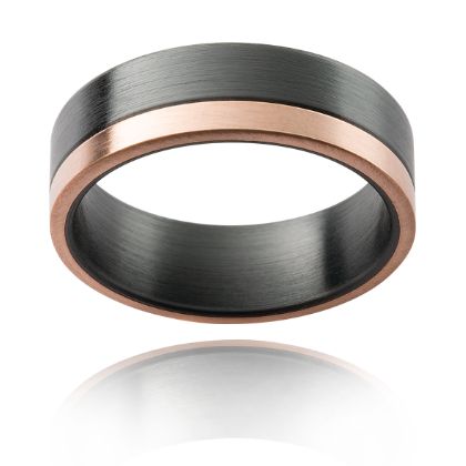 Xander | Black Zirconium and Rose Gold Mens Ring