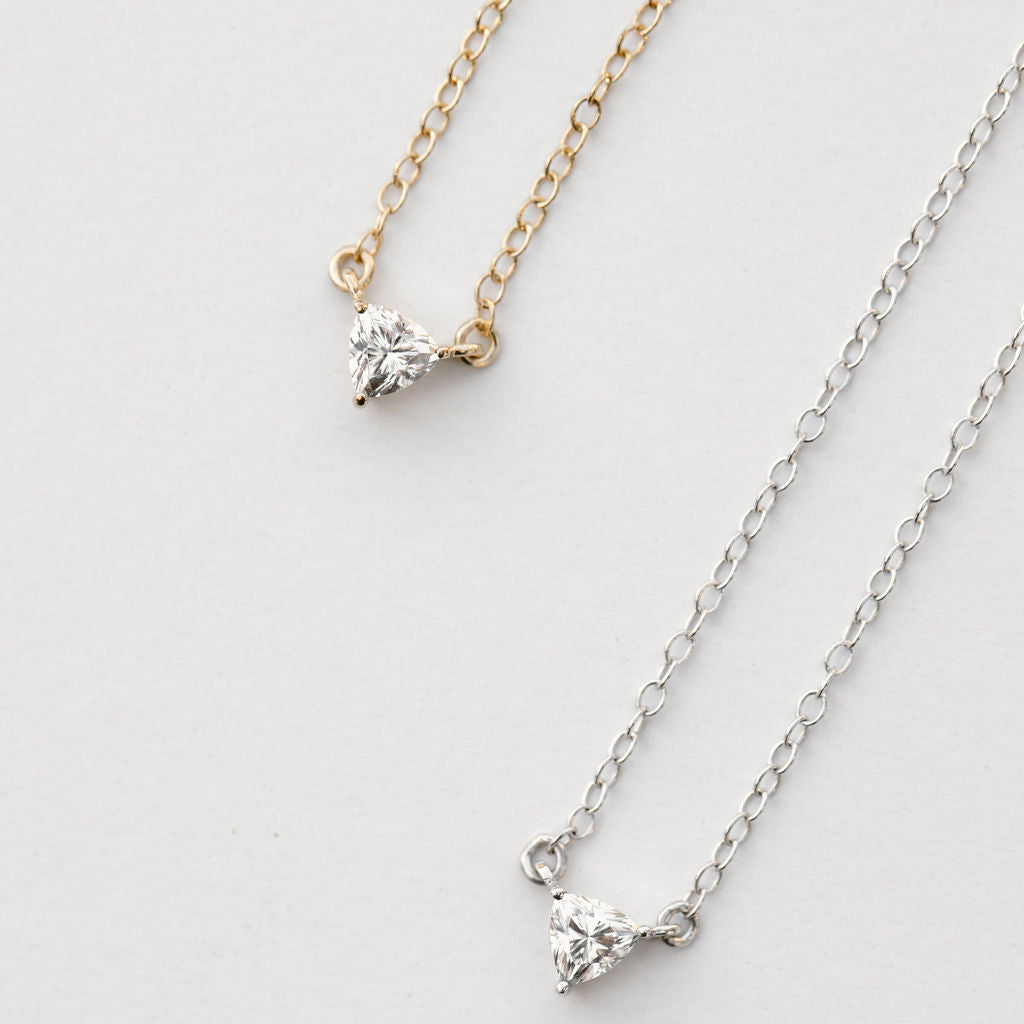yellow gold and white gold diamond trilliant pendant necklace