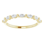 yellow gold half set diamond eternity ring with marquise diamonds