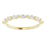 yellow gold half set diamond eternity ring with marquise diamonds