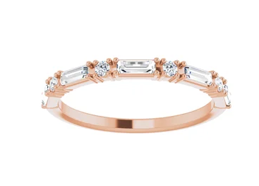  round diamond and baguette diamond wedding ring rose gold 