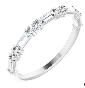  round diamond and baguette diamond wedding ring white gold  2